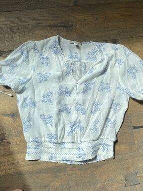 C by One Blue Floral Smocked Waist Blouse - Size XL
